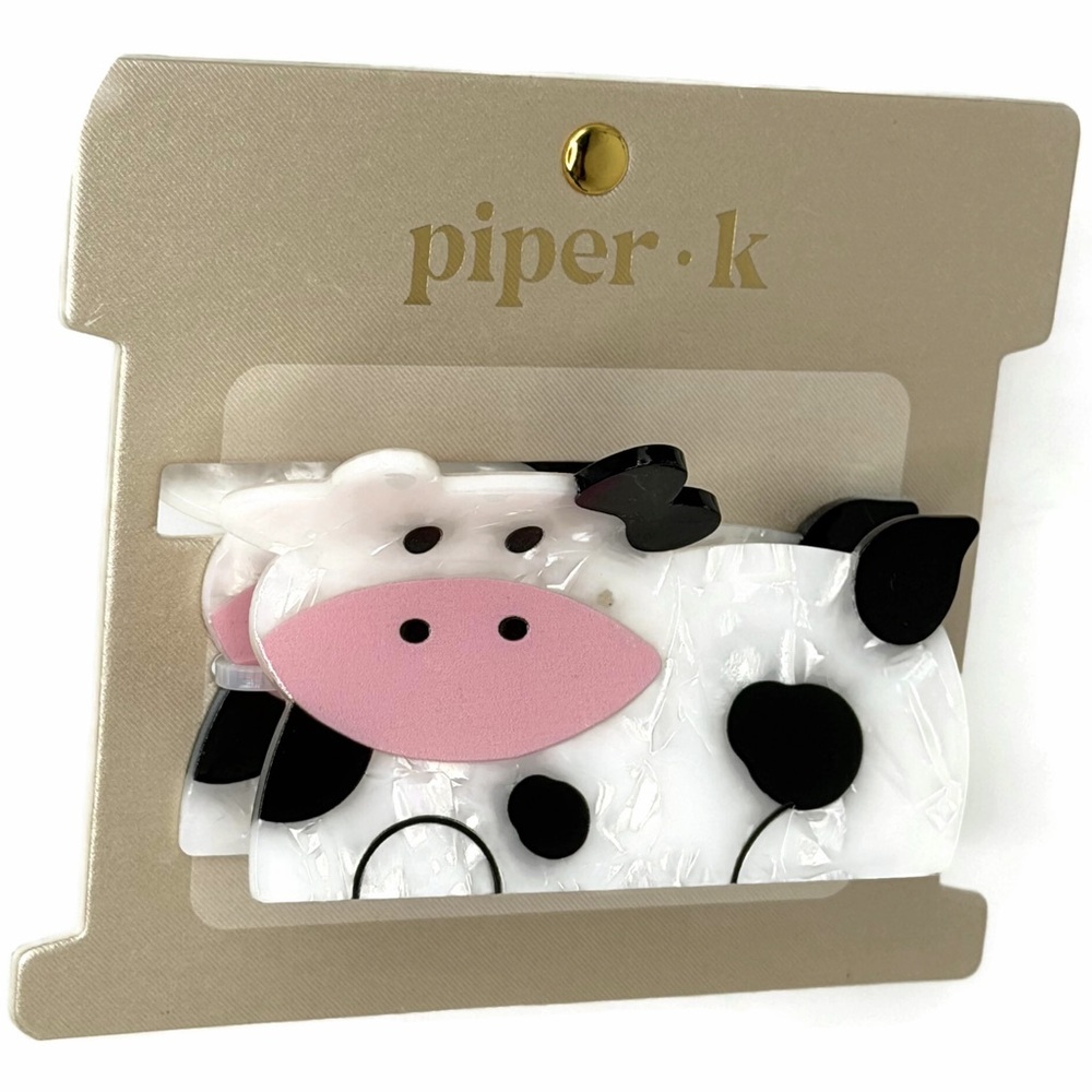 Piper K Cow Hair Claw Clip White Black Pink